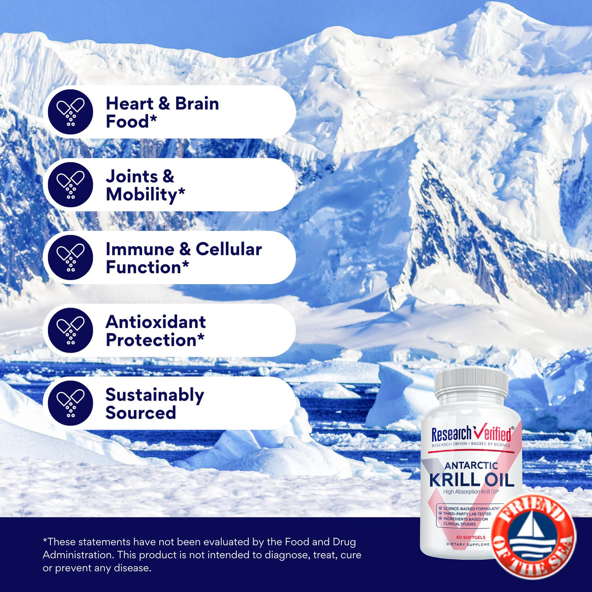 Research Verified Antarctic Krill Oil 2000mg - Support Heart Function & Joints, Boost Cognition - MSC Certified, Sustainably Sourced - 60 Softgels - Made in the USA