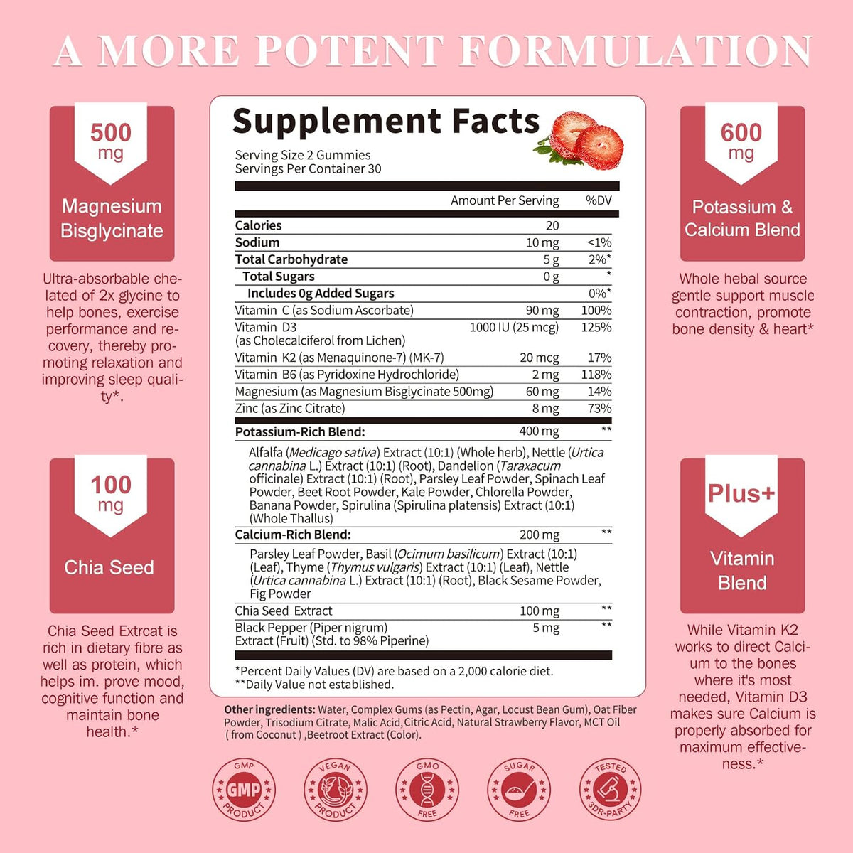 Lukaree Magnesium Potassium Supplement Gummies with Whole Food Calcium | New Formula Calm Magnesium & Plant Potassium Plus Chia Seed, D3, K2 & Calcium for Sleep, Leg Cramps & Muscle -Vegan, 60 Count