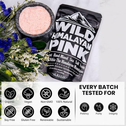 Wild Foods Pink Himalayan Salt (8oz) and Vanilla Bean Powder (1oz) Bundle for Cooking and Baking