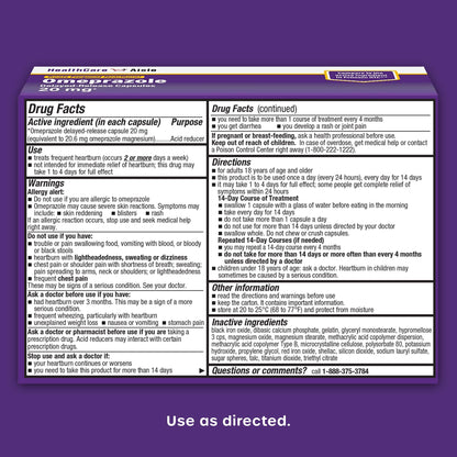 HealthCareAisle Omeprazole 20 mg, 42 Delayed-Release Capsules - Acid Reducer, Treats Frequent Heartburn, 42 Count (Pack of 1) HealthCareAisle buy supplements Au