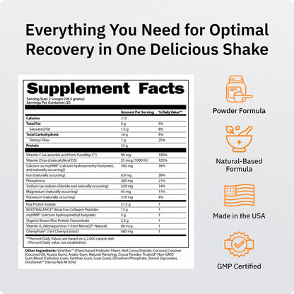 Protein Clinic - Collagen Protein Powder Recovery Shake, Vanilla | Dairy-Free with myHMB, CherryPURE and Prebiotic Fiber for Muscle, Joint and Digestive Support, Vitamin D3 and K2