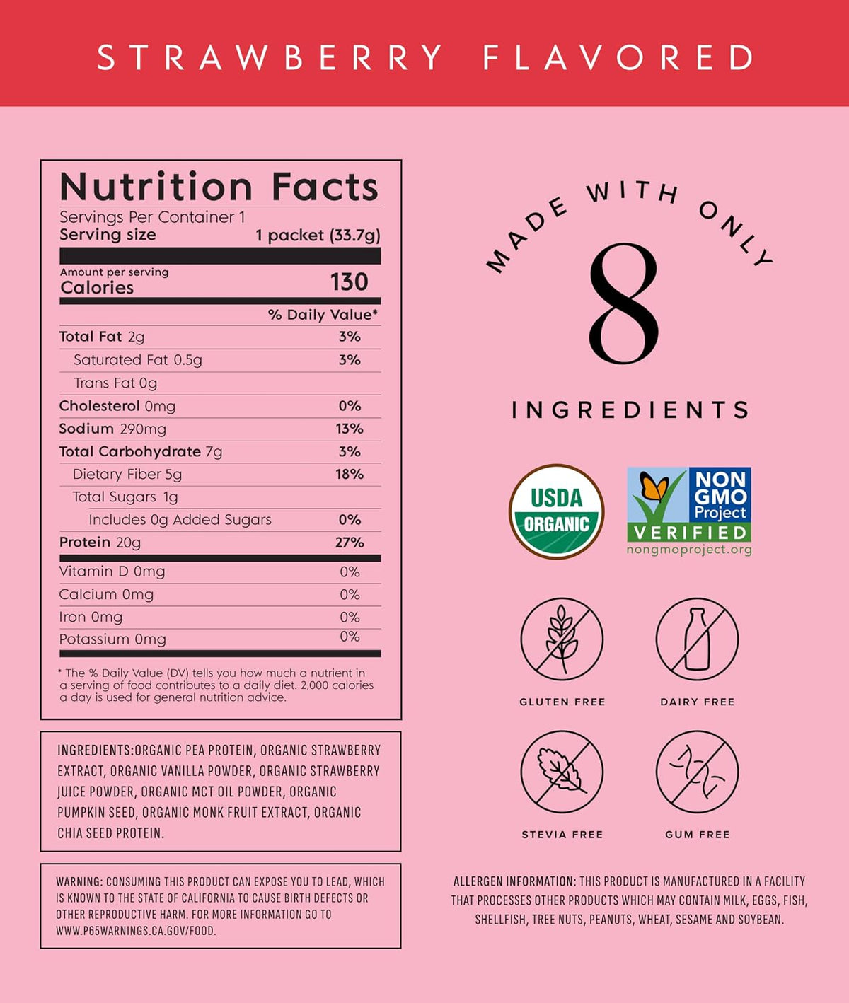 Truvani Organic Plant Based Protein Powder | Strawberry | 10 Servings | Vegan | 20g Pea Protein | Single Serving Travel Packets | Keto | Gluten & Dairy Free | Low Carb