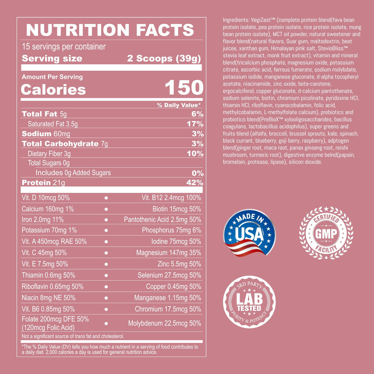 UpNourish Chocolate Vegan Protein Powder 54 Superfoods Powder,1.5 Billion CFU Probiotics 21g Plant Based Protein,No Sugar No Dairy No GMO Dairy Free,Meal Replacement Shake Keto-Friendly Low-Carb Diet,15 Servings