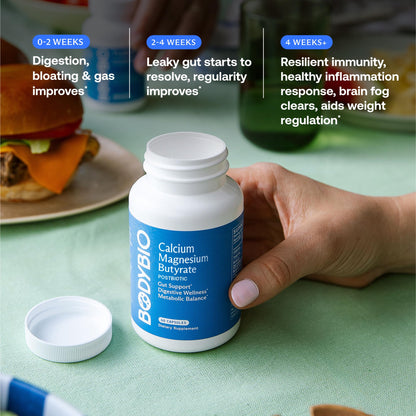 BodyBio Butyrate Calcium Magnesium - Postbiotic for Gut & Digestive Support | Gut Health, Digestive Support, Bloating, Gas & Constipation Relief, Leaky Gut Repair