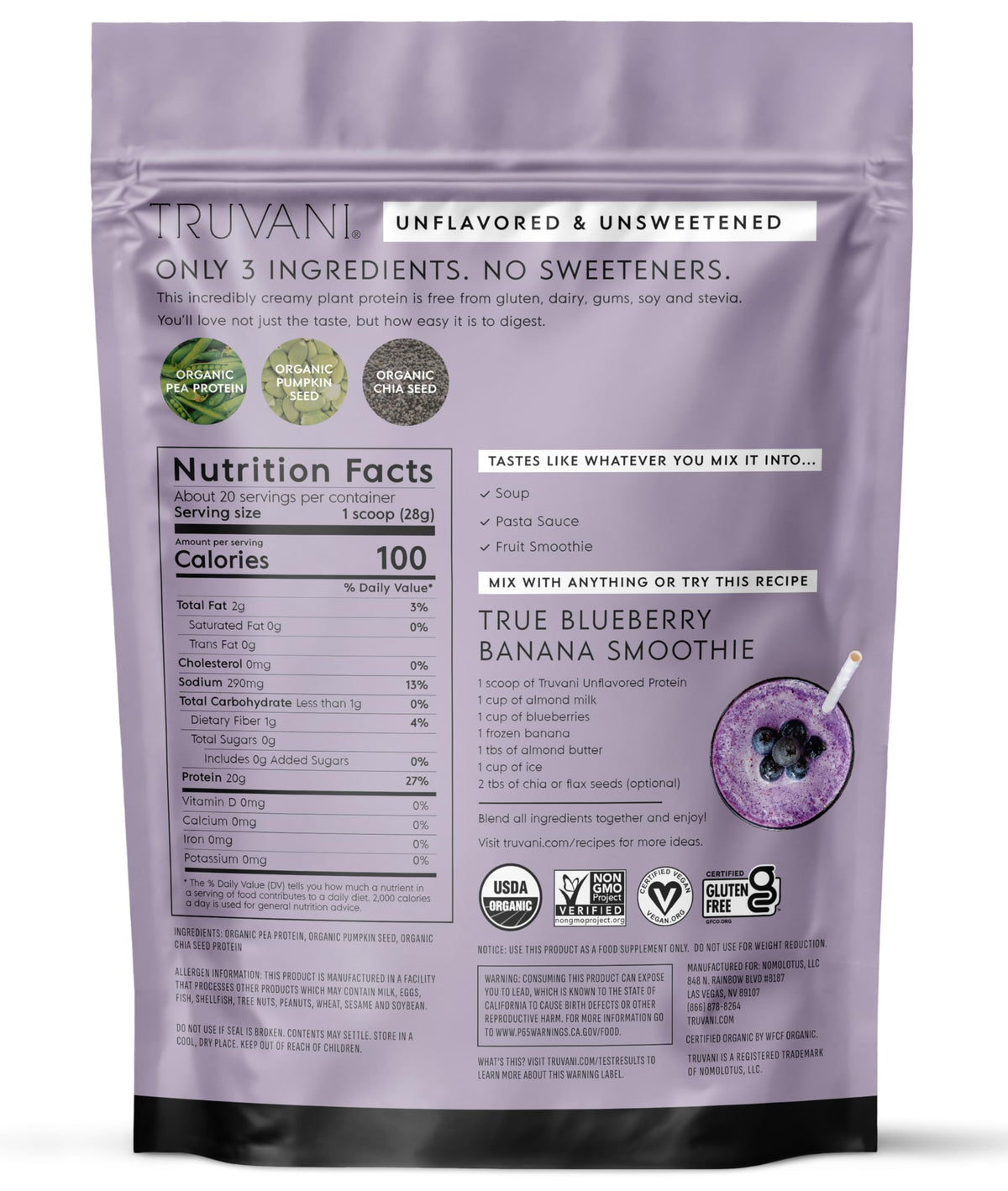 Truvani Organic Plant Based Protein Powder | Vanilla | 18 Servings | Vegan | 20g Pea Protein | Keto | Gluten & Dairy Free | Low Carb | No Added Sugar
