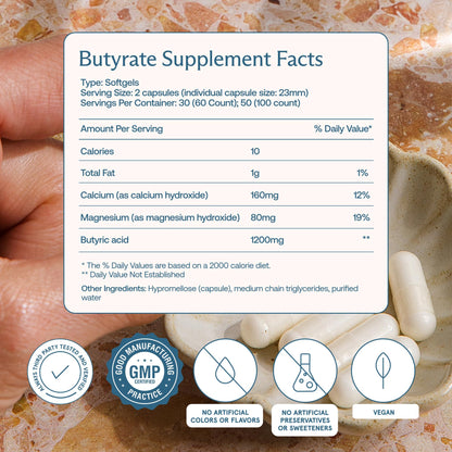 BodyBio Butyrate Calcium Magnesium - Postbiotic for Gut & Digestive Support | Gut Health, Digestive Support, Bloating, Gas & Constipation Relief, Leaky Gut Repair