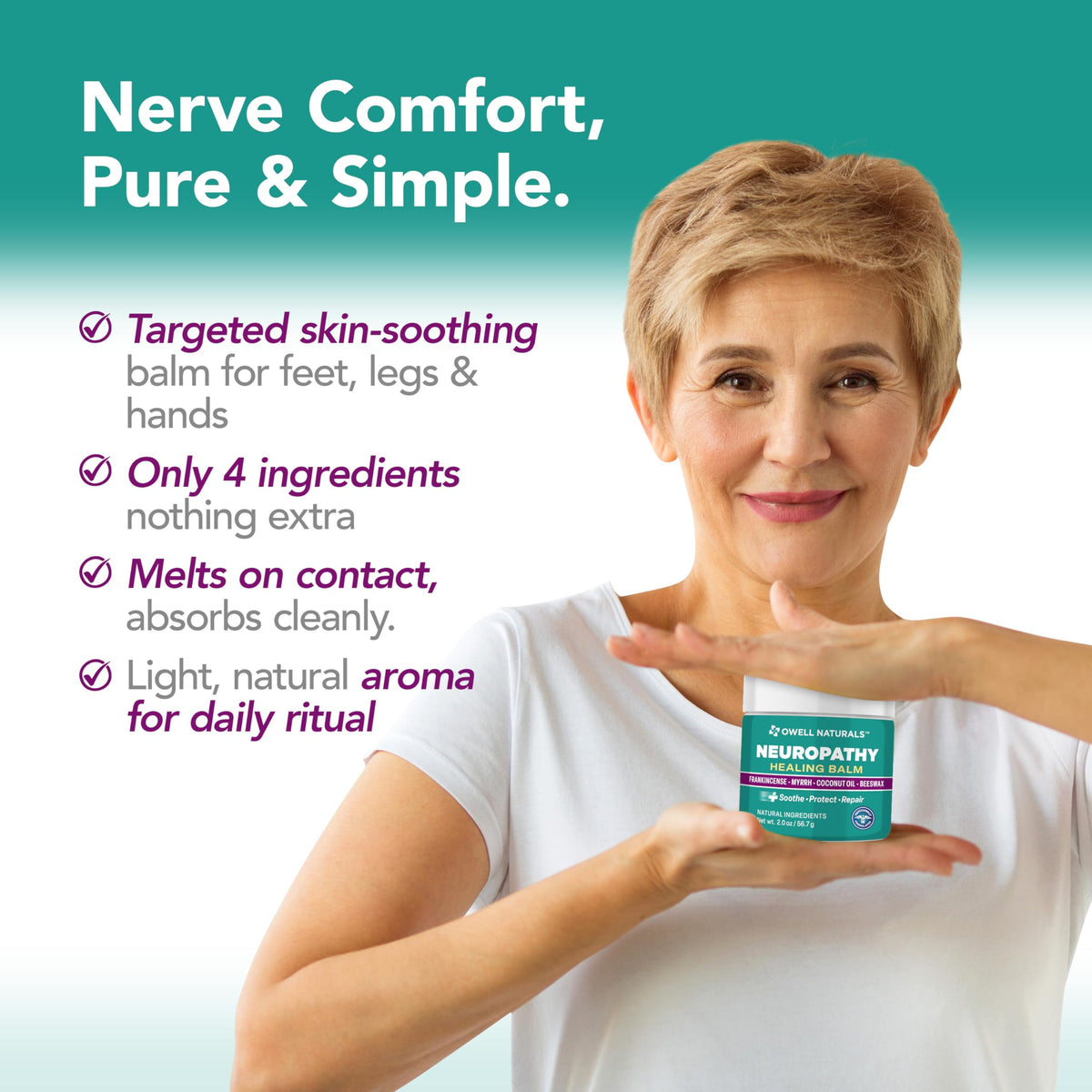 Owell Naturals Neuropathy Balm for Feet, Muscles & Joints – Long Lasting Comfort Formula with Frankincense, Myrrh, Coconut Oil, Beeswax – Fast Absorbing Botanical Skin Care, 2 oz Owell NaturalsBuy Supplements Australia