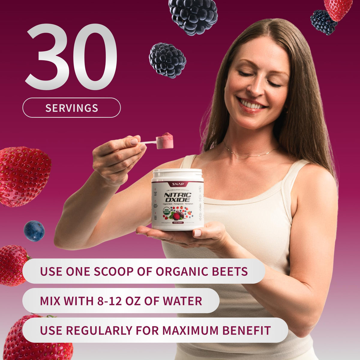 Snap Supplements Organic Beet Root Powder Nitric Oxide Supplement for Men & Women, Red Spinach & Pomegranate, Supports Healthy Energy & Blood Pressure Already in Normal Range, 30 Servings, Mixed Berry Snap Supplements buy supplements Au