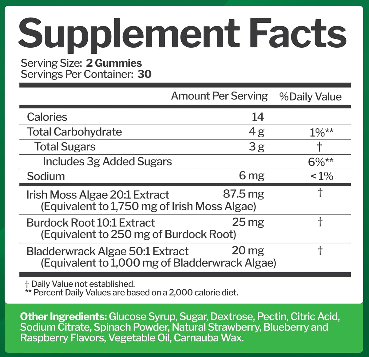 Sea Moss 3000mg Gummies with Bladderwrack and Burdock Root for Men & Women | Natural Irish Sea Moss Superfood for Immune, Thyroid and Detox Support - Extra Strength, Berry Flavor, Gluten-Free, Vegan