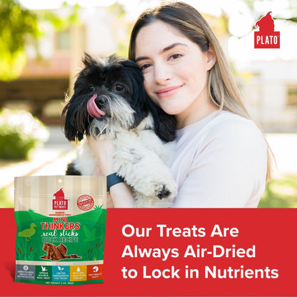 Plato Meat Sticks Salmon Dog Treats, Air-Dried High-Protein Soft Chews with Omega Fish Oil (EPA & DHA), 10 oz