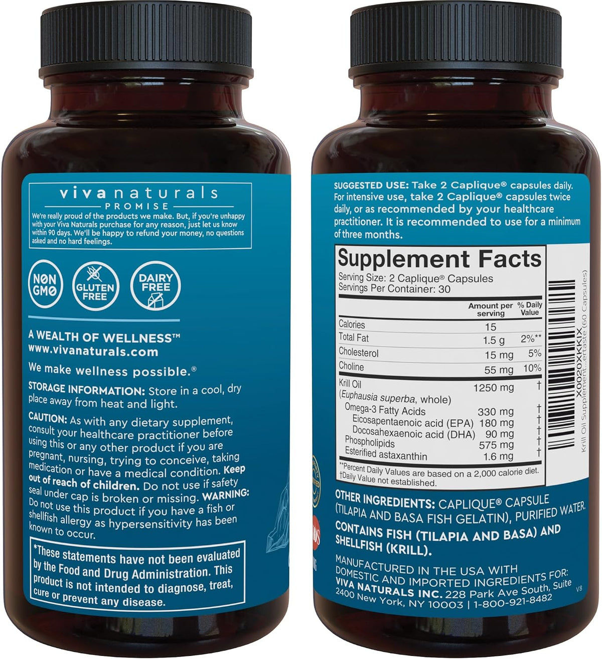 Viva Naturals 1250 mg Antarctic Krill Oil and 2,500 mg Triple-Strength Omega-3 Fish Oil Bundle, Providing Omega-3 EPA and DHA