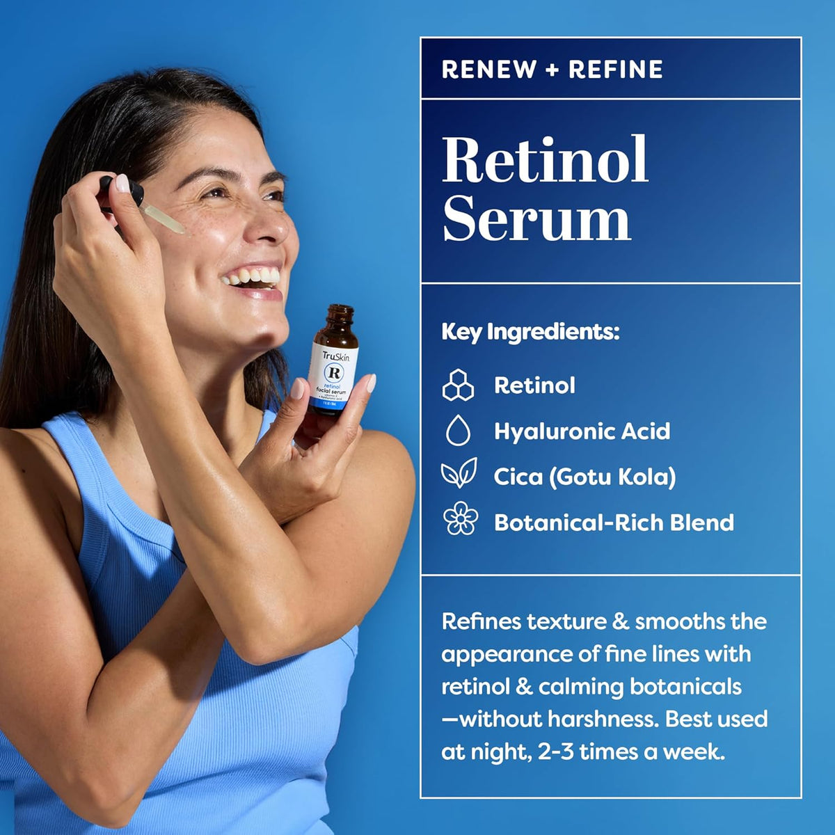 TruSkin Serum Trio with Vitamin C, Retinol & Hyaluronic Acid, 1 fl oz Each | Complete anti aging AM, PM & all-day skincare routine with coordinated serums to brighten, smooth & hydrate skin