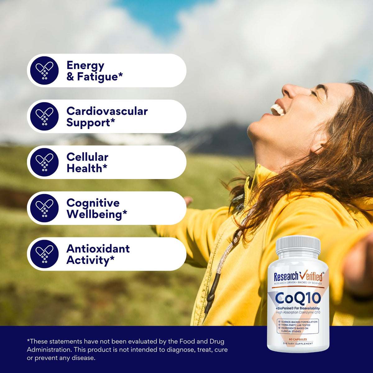 Research Verified CoQ10-100% Pure Extra Strength 300mg CoQ10 – Improved Absorption and Bioavailability with Bioperine - Boost Antioxidant Levels, Improve Cardiovascular Health, 180 Vegan Capsules