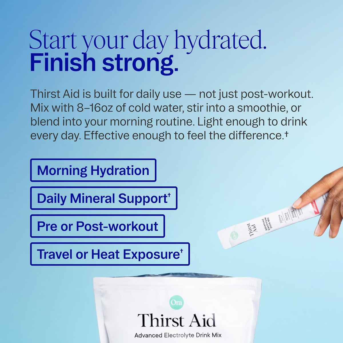 Thirst Aid Low Sodium Electrolytes Powder Packets, 30 Servings, Organic Electrolytes Powder Packets Crafted with a Light Watermelon Flavor, Gluten-Free, Non-GMO and Vegan