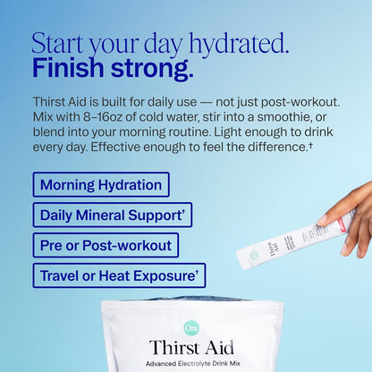 Thirst Aid Low Sodium Electrolytes Powder Packets, 30 Servings, Organic Electrolytes Powder Packets Crafted with a Light Watermelon Flavor, Gluten-Free, Non-GMO and Vegan
