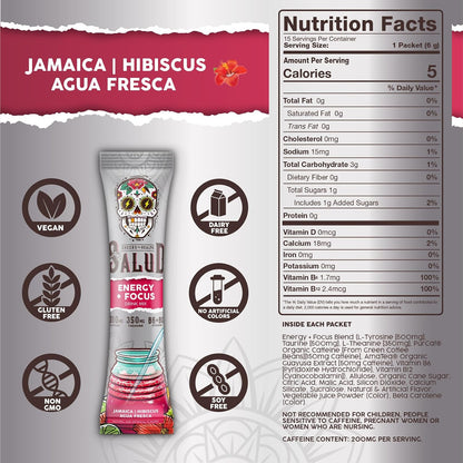 Salud 2-Pack |2-in-1 Energy + Focus (Pineapple Mango) & Energy + Focus (Hibiscus) – 15 Servings Each, Agua Fresca Drink Mix, Non-GMO, Gluten Free, Vegan, Low Calorie, 1g of Sugar