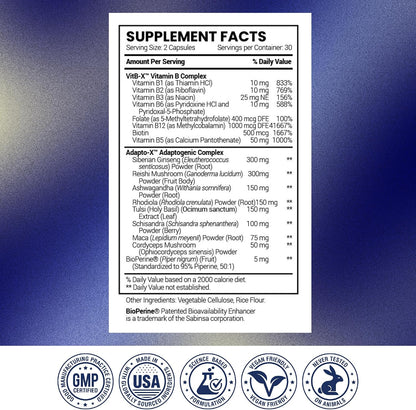 Research Verified Energy Booster - Natural Energy Support - 60 Capsules - Caffeine Free - B Vitamins and Adaptogens - 1 Month Supply