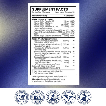 Research Verified Energy Booster - Natural Energy Support - 60 Capsules - Caffeine Free - B Vitamins and Adaptogens - 1 Month Supply
