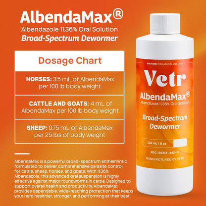 vetr AlbendaMax Oral Suspension, Liquid for Cattle, Sheep & Goats – 240 mL