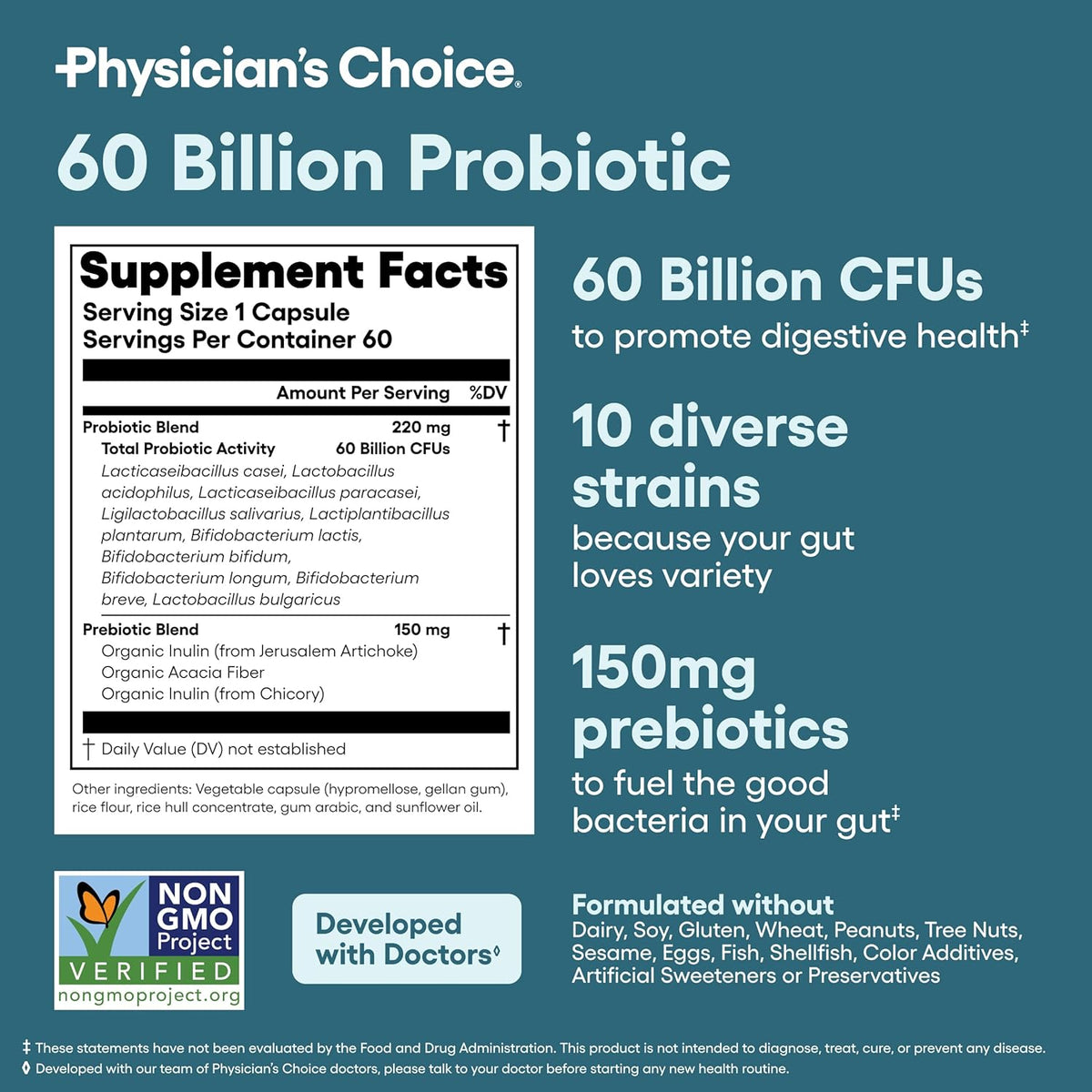 Physician's CHOICE - Optimal Gut Health Bundle: 60 Billion Probiotic 60ct + Digestive Enzymes 90ct for Digestive Comfort and Immune Support