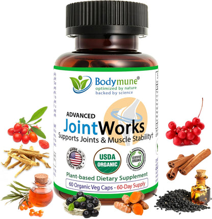 Bodymune JointWorks – Organic Joint & Muscle Support Supplement – Promotes Mobility, Flexibility & Comfort – 60 Capsules (2-Month Supply) – USDA Organic, Vegan, Gluten-Free, Non-GMO