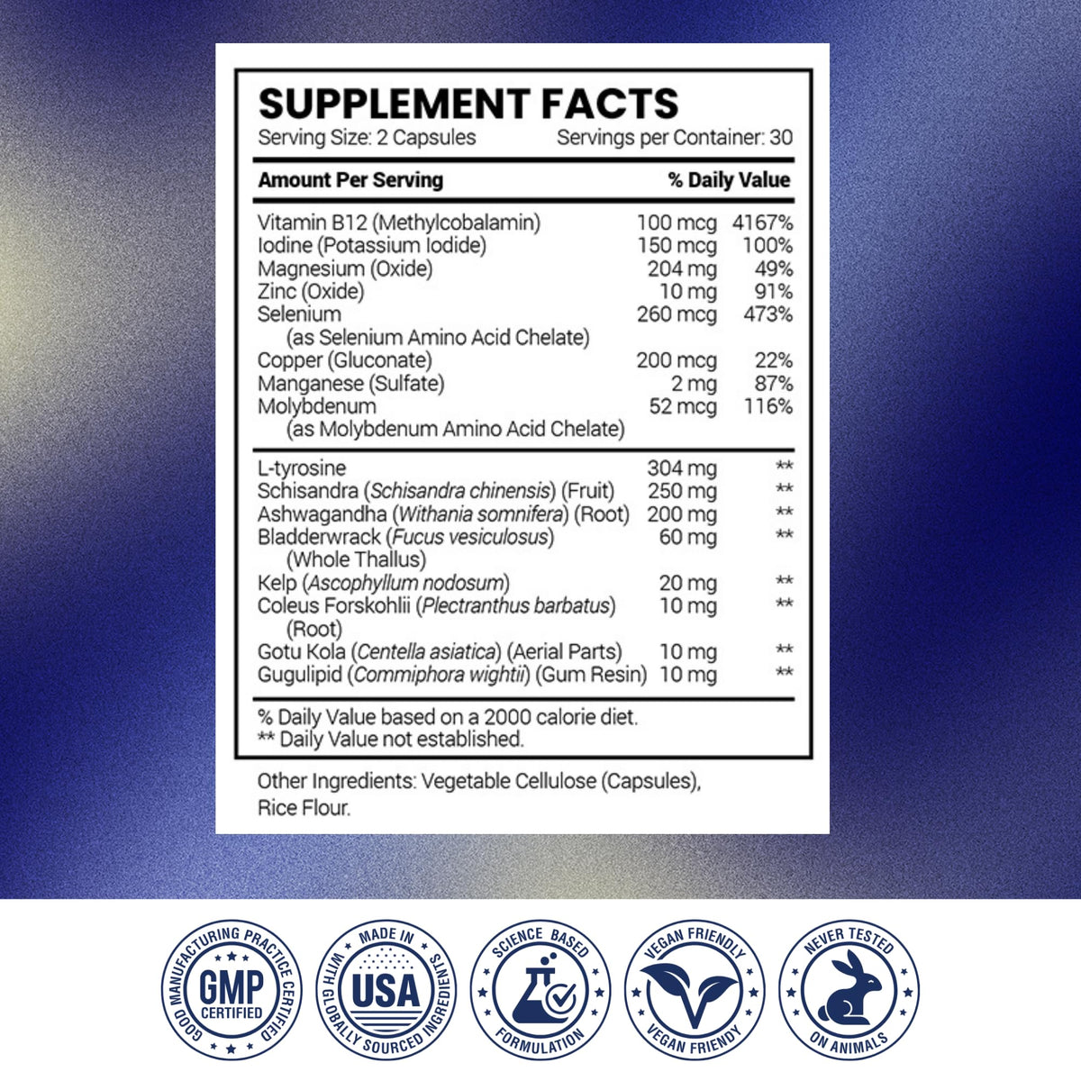 Research Verified® Thyroid Aid - Optimal Thyroid Function with Iodine Copper & Zinc - 260 mcg Selenium - 100% Pure - Vegan Friendly - 60 Capsules - 1 Month Supply