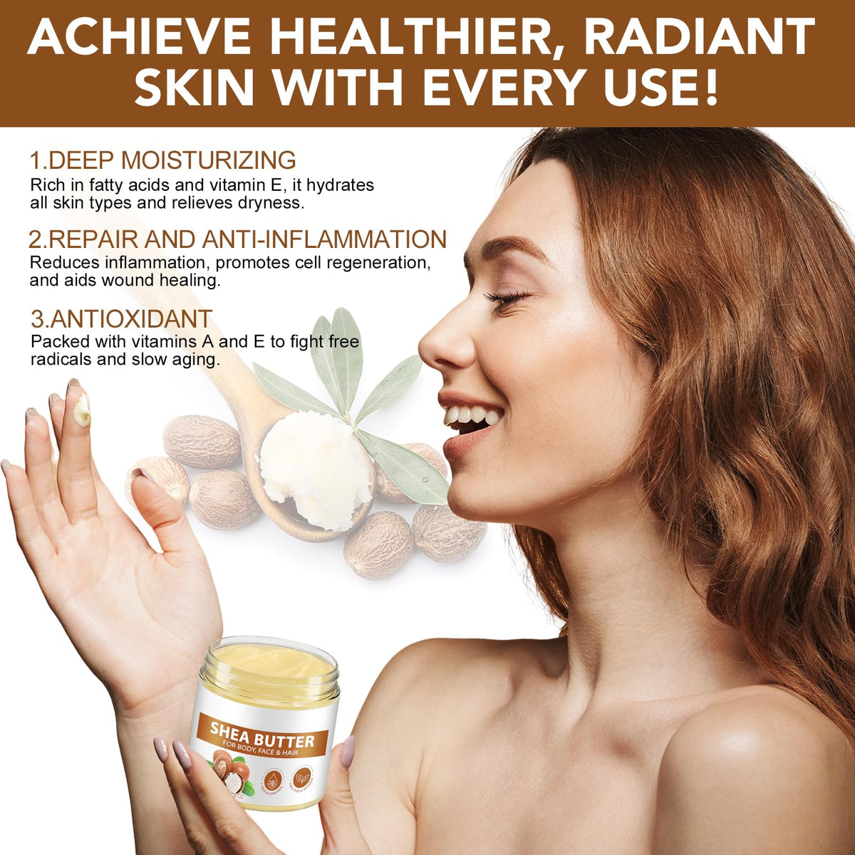 Shea Butter Raw, Pure Natural Shea Butter for Face & Body with Vitamin A, E and F, Hand Cream, Long-Lasting Hydration & Deeply Moisturizing for Dry, Cracked Skin, SkinCare, Keeps Skin Healthy 7.8 oz