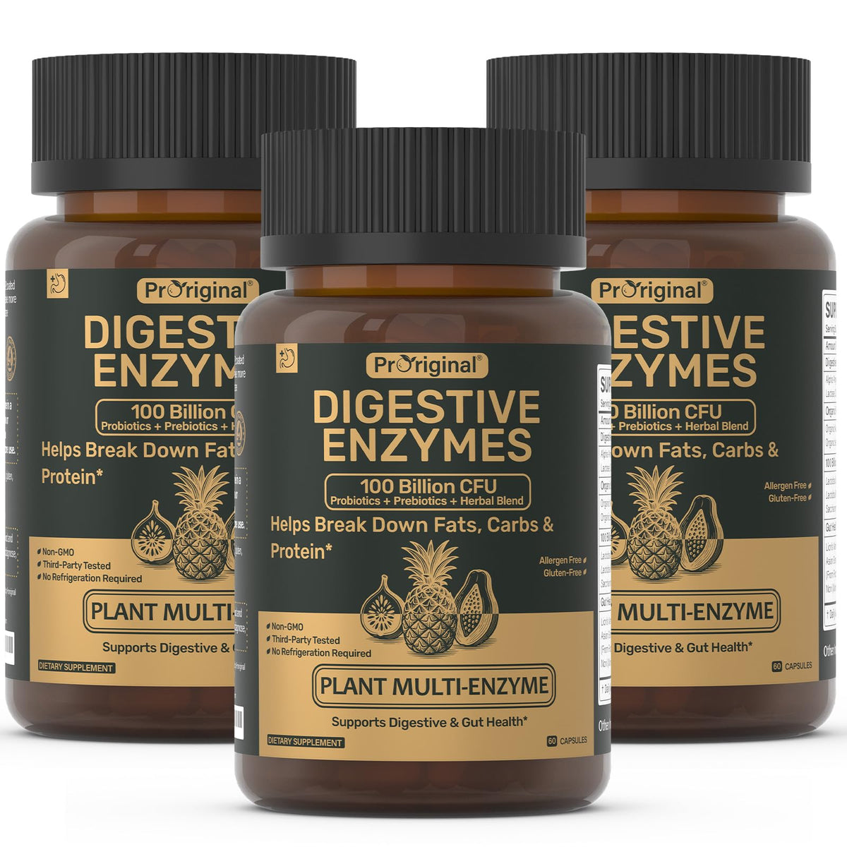 Digestive Enzymes Supplement with 100 Billion CFU Probiotic & Prebiotic | Multi-Enzyme Formula for Women & Men - Supports Digestive & Gut Health, Aids Protein, Carb & Dairy Digestion, 60 Caps