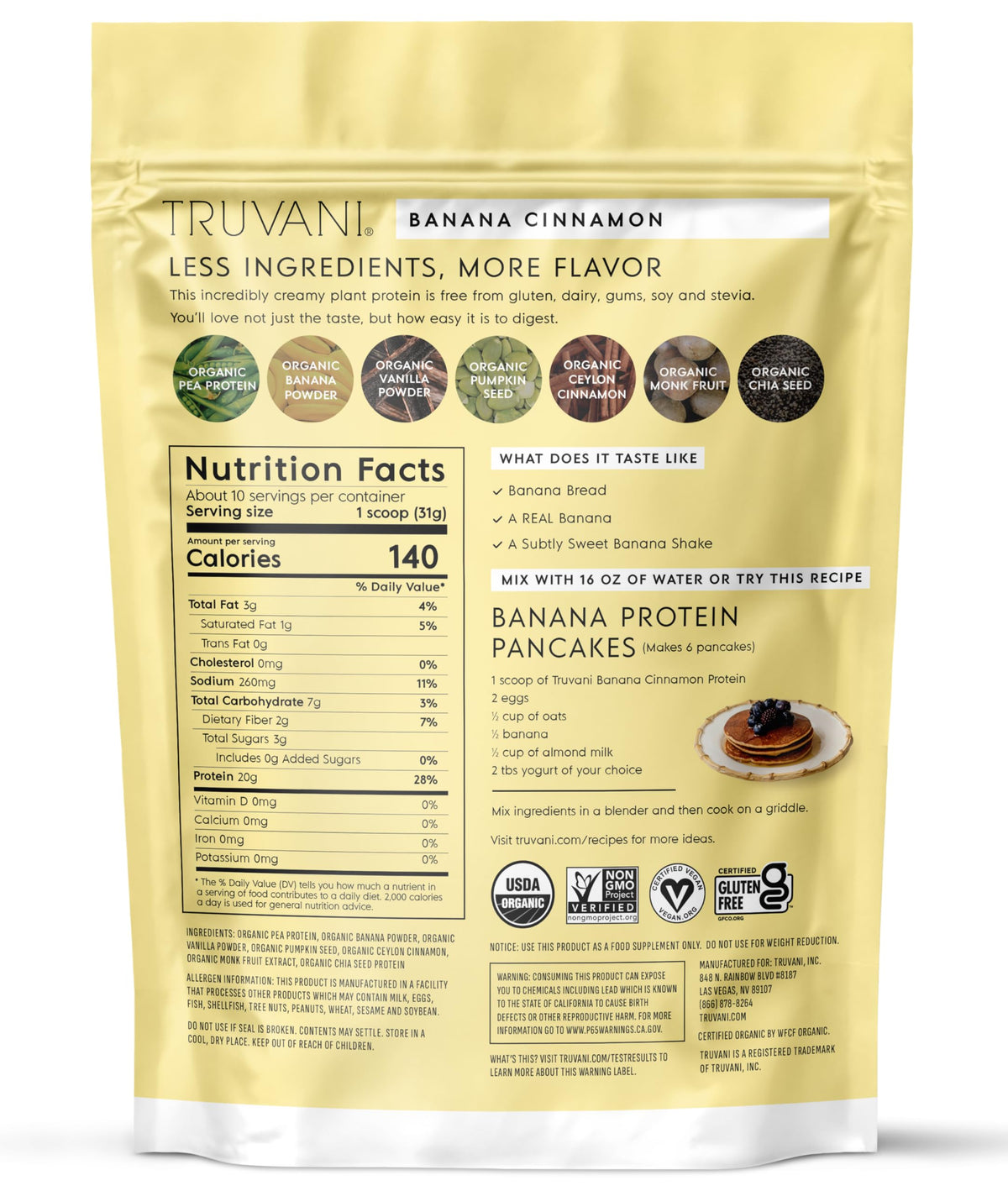 Truvani Organic Plant Based Protein Powder | Vanilla Chai | 10 Servings | Vegan | 20g Pea Protein | Keto | Gluten & Dairy Free | Low Carb | No Added Sugar