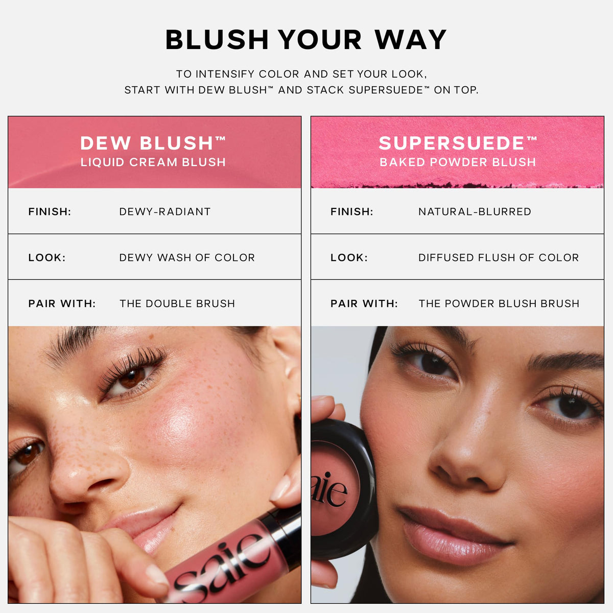 Saie Blush & Brush Duo - SuperSuede Baked Blush in Stella (.01 oz) & Powder Blush Brush - Talc-Free, Moisturizing Blush with Vegan, Fluffy Brush for Seamless Application SaieBuy Supplements Australia