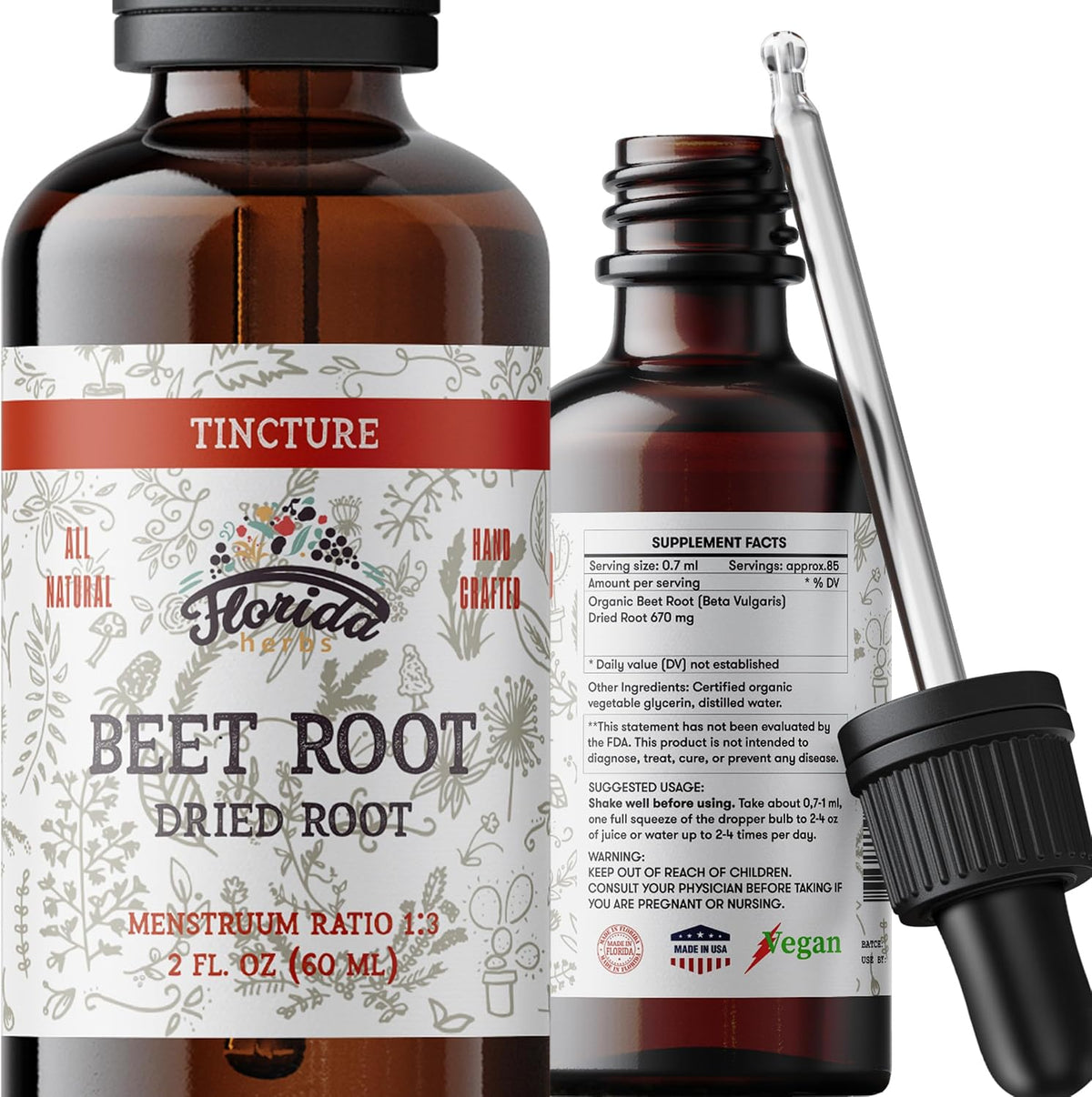 Beet Root Supplement - Liquid Beets Extra Fast Absorption - Beet Root Tincture Organic Extract, Gluten Free, 2 Fl Oz