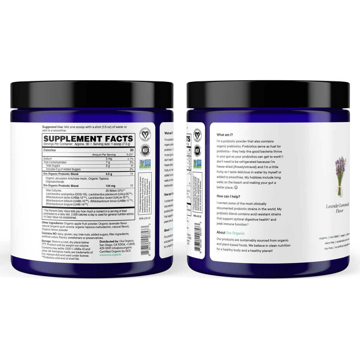 Ora Organic Prebiotic and Probiotic Powder Supplement - 20 Billion Probiotics, 7 Strains for Best Prebiotic Powder, Non-GMO, Probiotics for Women, Men & Kids