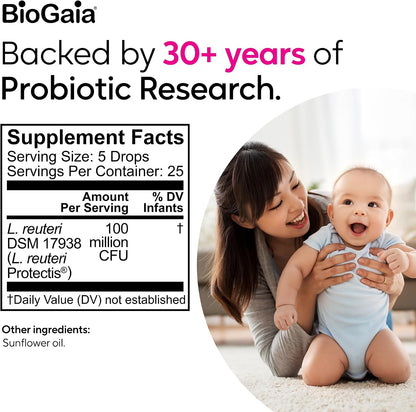 BioGaia Baby Probiotic Drops - Baby Essentials for Colic & Gas Relief, Safe for Newborns, Reduces Crying, Fussing, Colic, Gas, Spit-ups and Constipation, No allergens, Dairy, Soy, Gluten, or Sugar