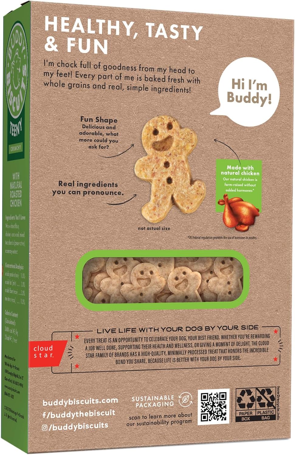 Buddy Biscuits Teeny Crunchy Dog Treats, Roasted Chicken, 8 oz. Box | Bite-sized Gingerkid Shape, Simple Ingredients, Free of Corn and Soy, Oven Baked in the USA