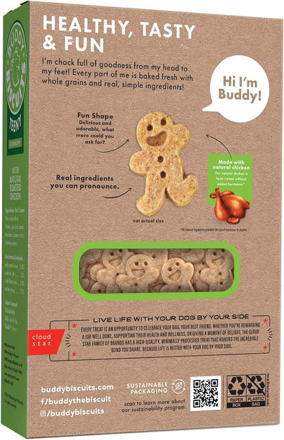 Buddy Biscuits Teeny Crunchy Dog Treats, Roasted Chicken, 8 oz. Box | Bite-sized Gingerkid Shape, Simple Ingredients, Free of Corn and Soy, Oven Baked in the USA