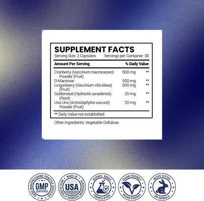 Research Verified UTI Relief - Urinary Tract Support Supplement - 100% Natural, Vegan with Lingonberry, Cranberry & D-Mannose - 6 Bottle (6 Month Supply)