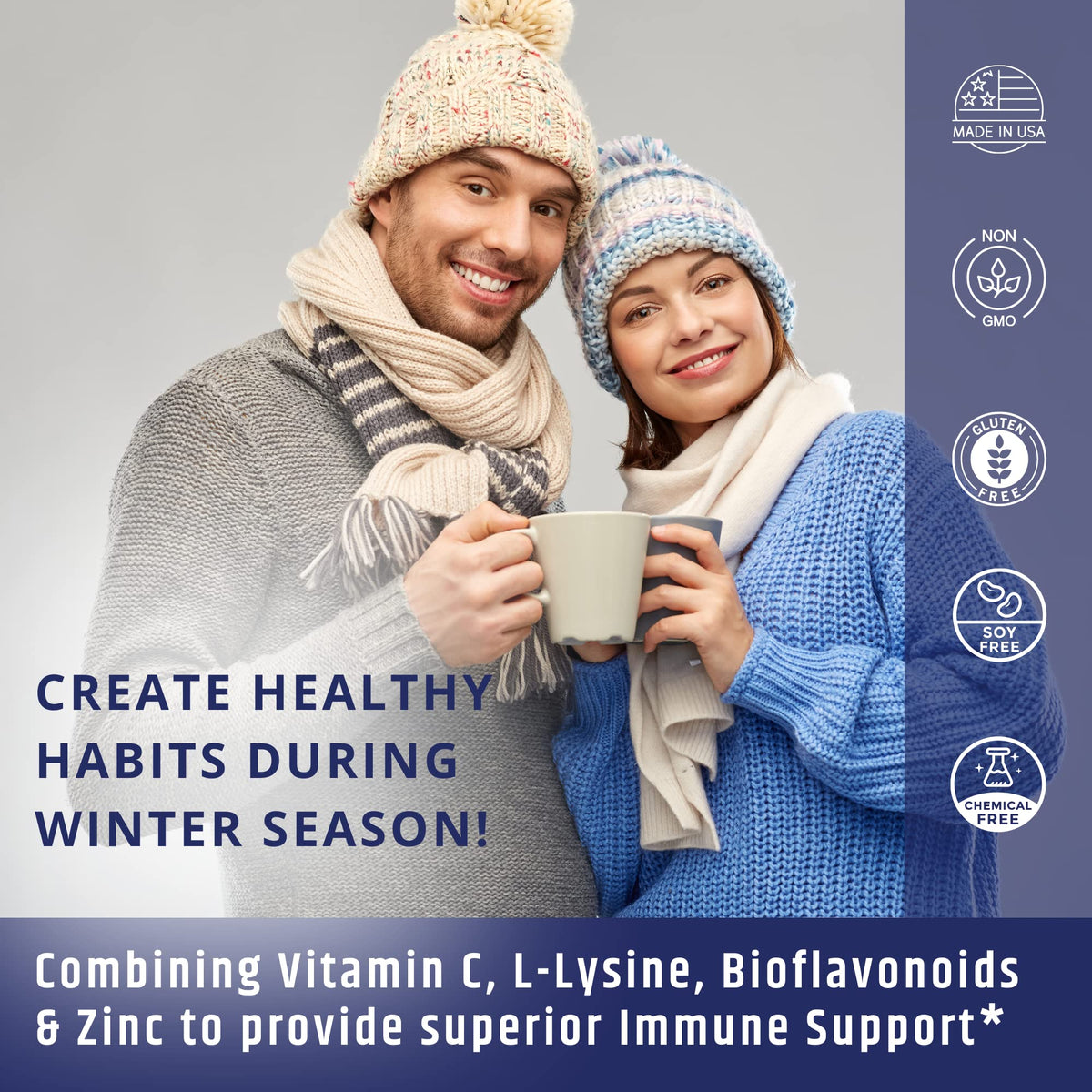 AgeImmune Vitamin C 1000mg Complex with L-Lysine 500mg, Zinc 12mg, Bioflavonoids 300mg. Doctor Formulated Magnesium Stearate Free Supplements for Healthy Immune System Support.(1)