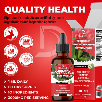DEDICAD 10in1 Berberine HCl Drops - Liposomal Berberine Liquid - Activator Berberine with Ceylon Cinnamon, Bitter Melon, and 7 More - 60ml DEDICAD buy supplements Au