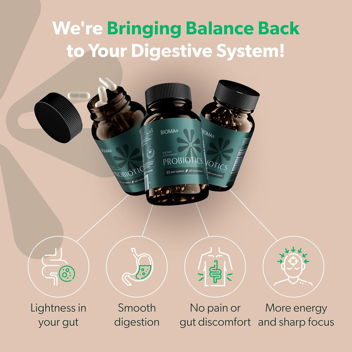 BIOMA Gut & Beauty Support Bundle – Probiotic for Digestive Health + Hair, Skin & Nails Gummies with Biotin & Collagen – Promotes Gut Balance, Strong Hair & Glowing Skin – 2-Pack (30-Day Supply Eac