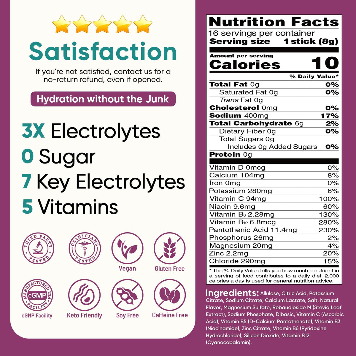 Venture Pal Sugar Free Electrolyte Packet, Liquid Daily IV Hydration Powder | 5 Vitamins & 7 Electrolytes, Instantly Hydration Packets for Sports & Party Recovery, Vegan, Keto Friendly, 16 Sticks