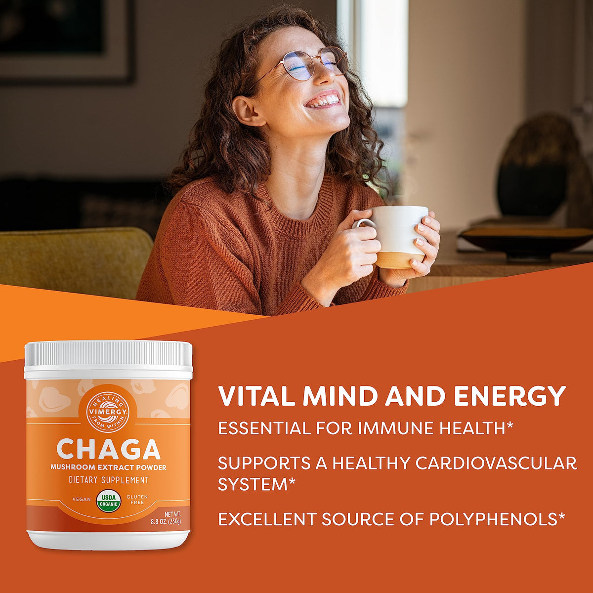 Vimergy Chaga Capsules – Superfood Cellular Support* – Cardiovascular Health Benefits* – Kosher, Vegan, Gluten-Free – 90 Capsules
