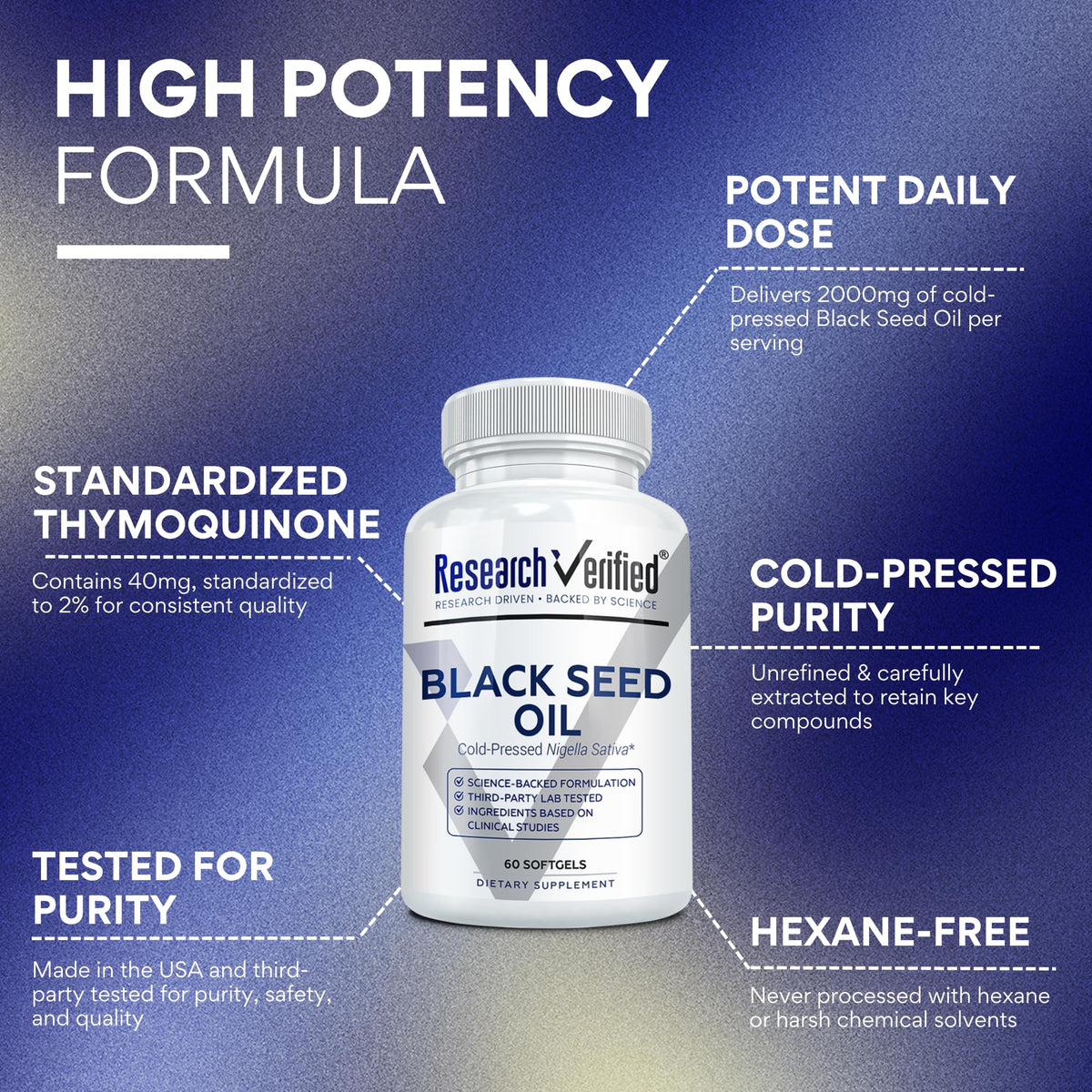 Research Verified Black Seed Oil - 60 Softgels - Boost Immunity, Support Digestion, Improve Respiratory Function - Cold-Pressed - 2% Thymoquinone (TQ)