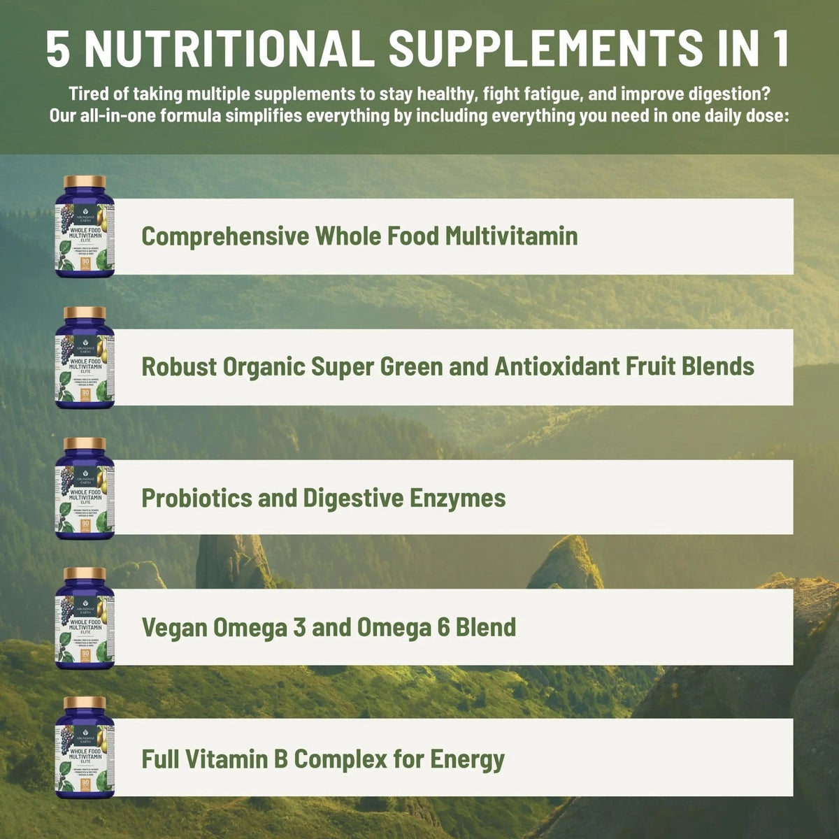 Abundant Earth Whole Food Multivitamin for Women, Daily Multi Vitamins Supplements for Men/Mens Multivitamins + B Complex, Probiotic Multi Enzyme - PrimeBioHealth - canada supplements