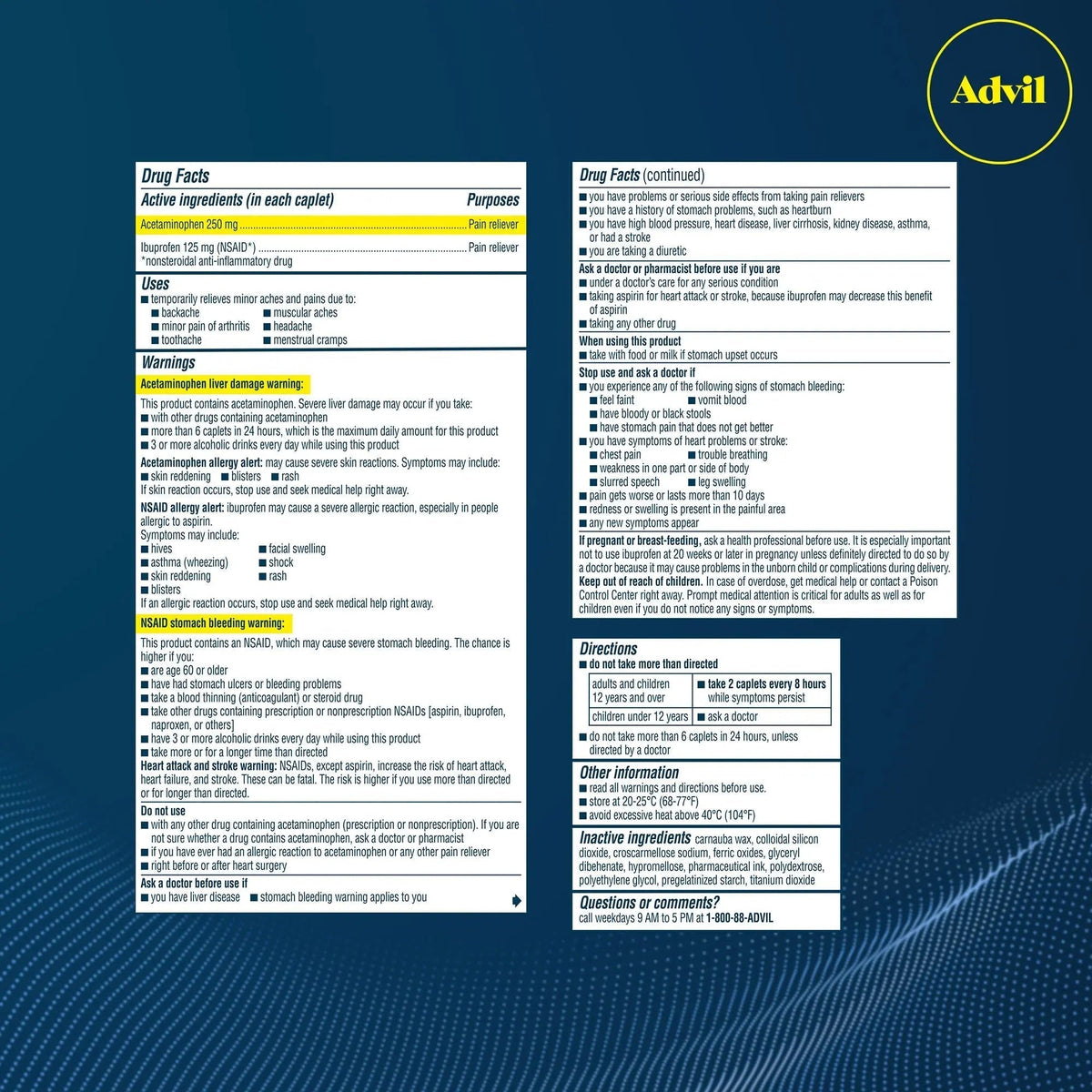 Advil Dual Action Back Pain Caplets Delivers 125mg Ibuprofen and 250mg Acetaminophen Per Dose for 8 Hours of Back Pain Relief - 144 Count - PrimeBioHealth - canada supplements