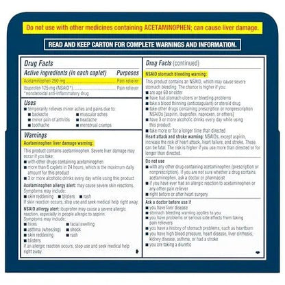 Advil Dual Action Back Pain Caplets Delivers 125mg Ibuprofen and 250mg Acetaminophen Per Dose for 8 Hours of Back Pain Relief - 144 Count - PrimeBioHealth - canada supplements