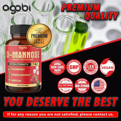 agobi D-Mannose Capsules - 7 Herbs with Cranberry, Dandelion, Hibiscus and More - Support Flush Impurities and Urinary Tract Health - 90 Vegan Capsules 3-Month Supply - PrimeBioHealth - canada supplements