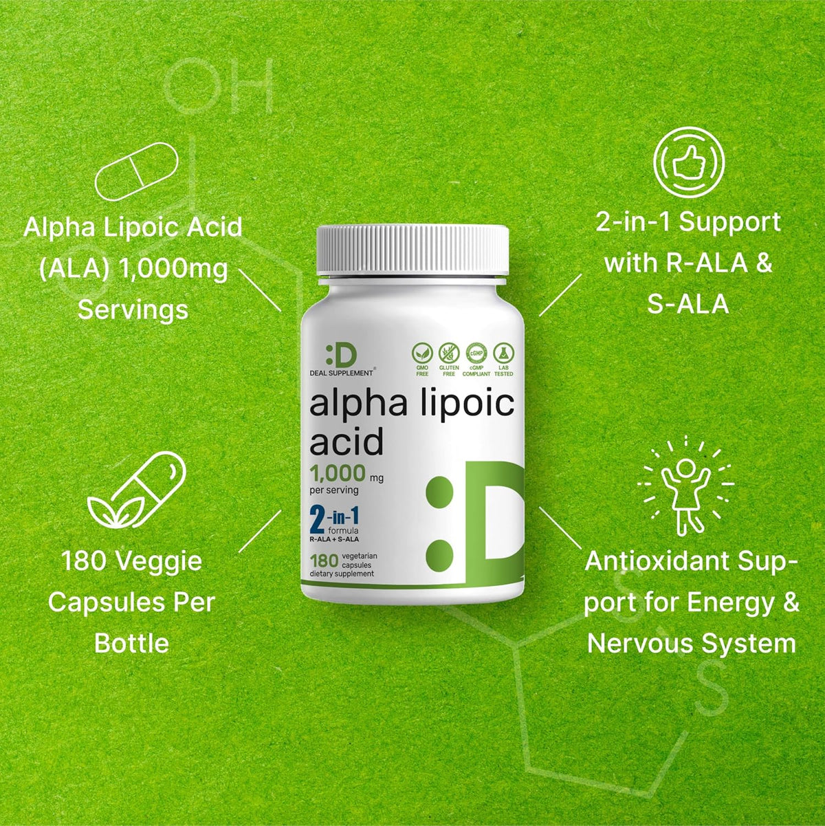 Alpha Lipoic Acid 1,000mg, 180 Veggie Capsules – 50/50 R-ALA & S-ALA for Max Bioavailability – Antioxidant Supplement – Energy & Nervous System Support – Non-GMO - PrimeBioHealth - canada supplements