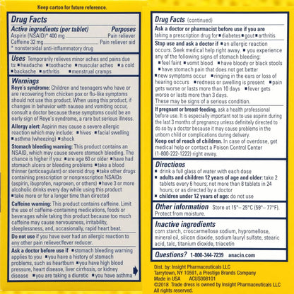 Anacin Aspirin & Caffeine Fast Pain Relief, Eases Minor Aches and Pains Due to Headache, Muscle Aches & Arthritis, 300 Count - PrimeBioHealth - canada supplements
