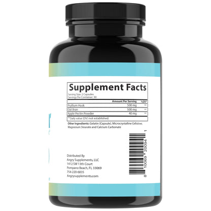 Angry Supplements Tri-Fiber Digestive Health Complex – Psyllium Husk, Oat Bran & Apple Pectin – Prebiotic Fiber for Gut Health & Regularity – 60 Capsules (2-Bottles) - PrimeBioHealth - canada supplements