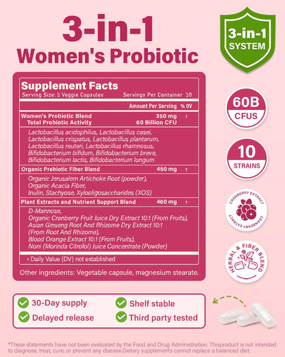 Anven Health Probiotics and Prebiotics for Women pH Balance & Digestion - 60 Billion Vaginal Probiotic with Cranberry & D-Mannose for Gut, Urinary, Immune Health, - PrimeBioHealth - canada supplements